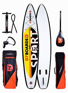 Надувной SUP BOARD для серфинга D7 12'6 SPORT с веслом и комплектом для катания 